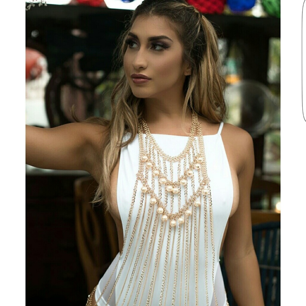 Haus of sirens white one piece, body chain not inc