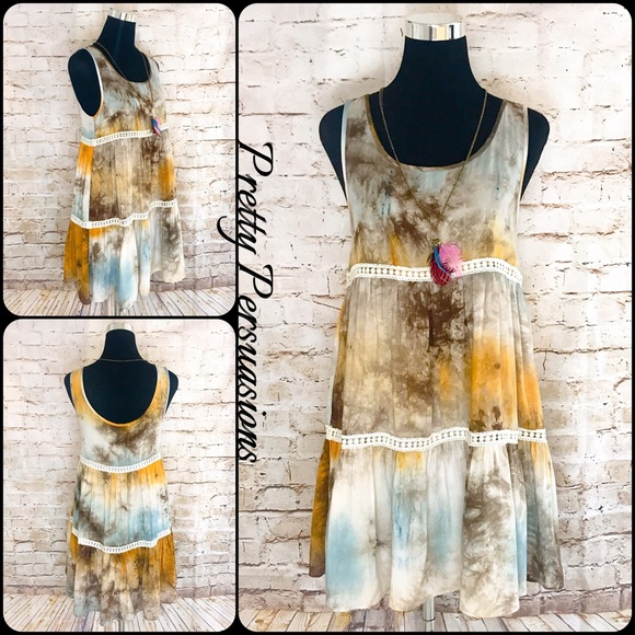 NWT Crochet Trim Tie Dyed Slip Dress - Picture 2 of 8