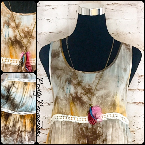 NWT Crochet Trim Tie Dyed Slip Dress - Picture 5 of 8