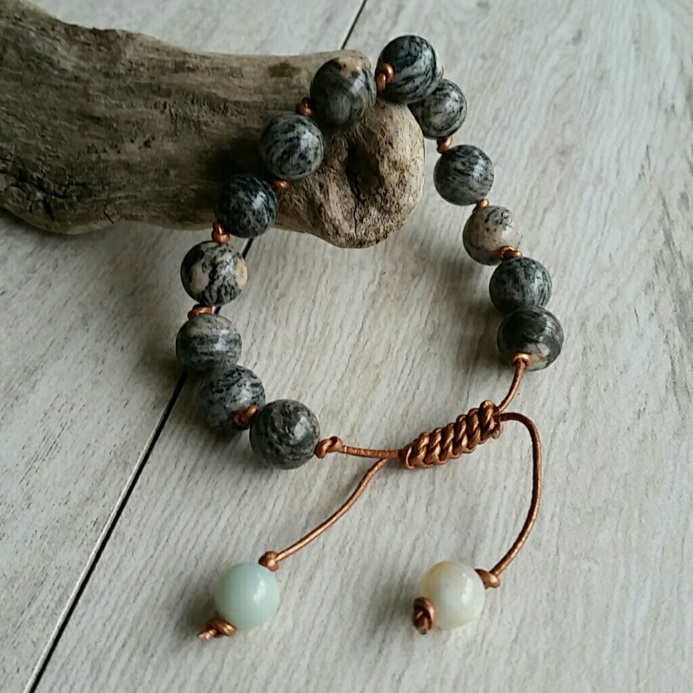 Spider Web Jasper Leather Bracelet