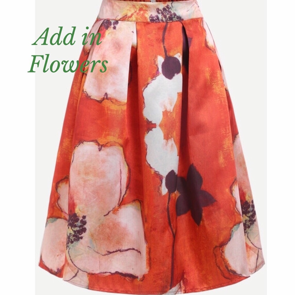 •new• RUST ORANGE FLOWER FULL MIDI SKIRT - Picture 4 of 6