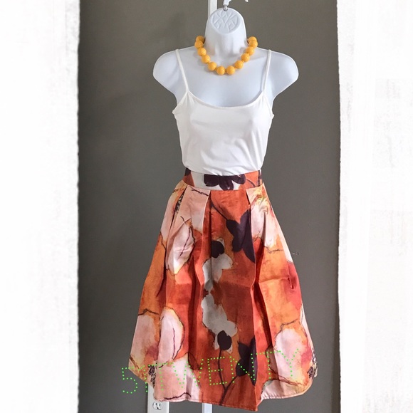 51Twenty Dresses & Skirts - •new• RUST ORANGE FLOWER FULL MIDI SKIRT