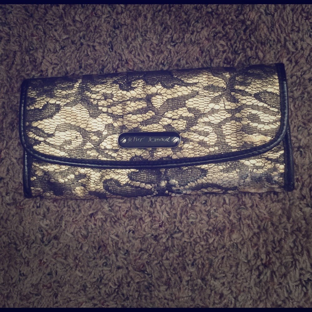 Betsey Johnson clutch. Gold with black lace