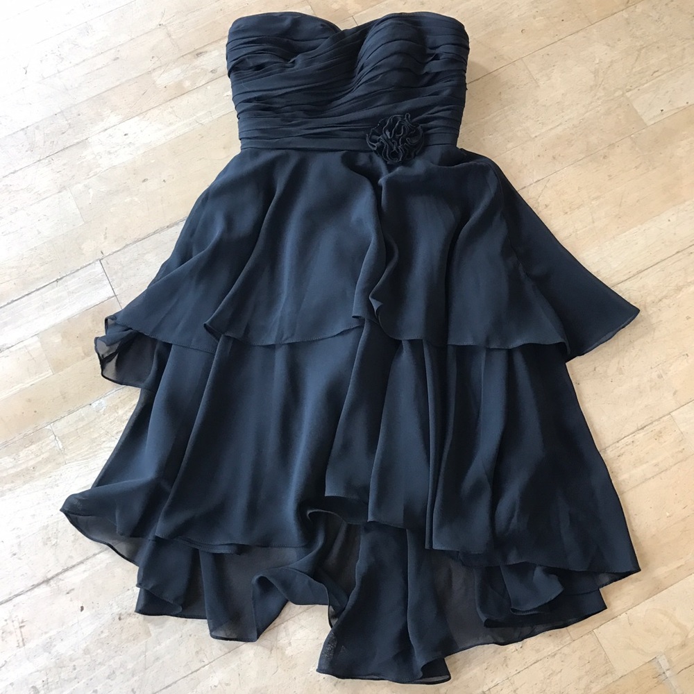 Flowy black strapless dress