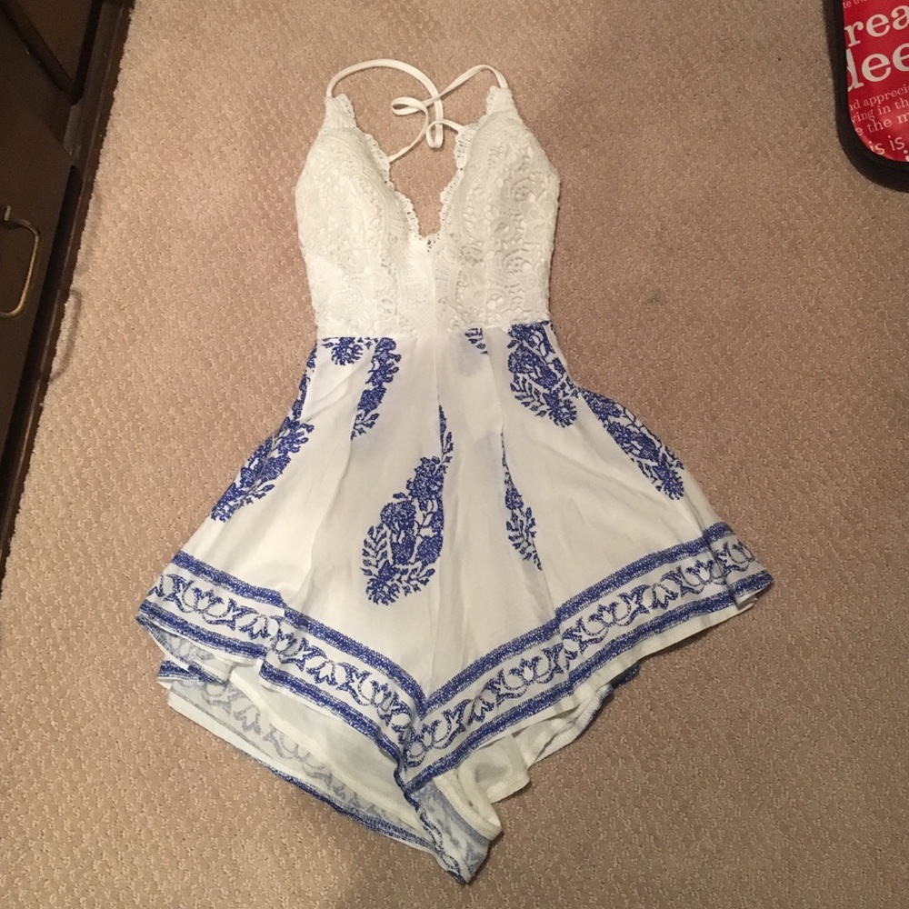 Blue and white playsuit