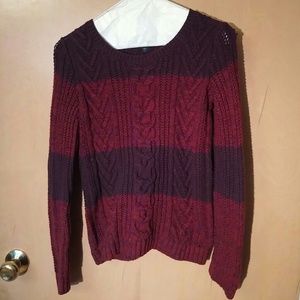 Red and Maroon Striped Cable Knit Sweater