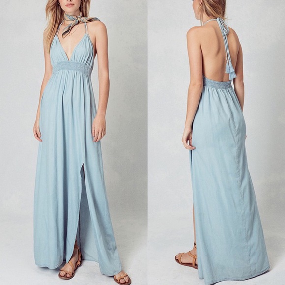 🚨LAST🚨SOFIE boho halter dress - LIGHT DENIM - Picture 5 of 5