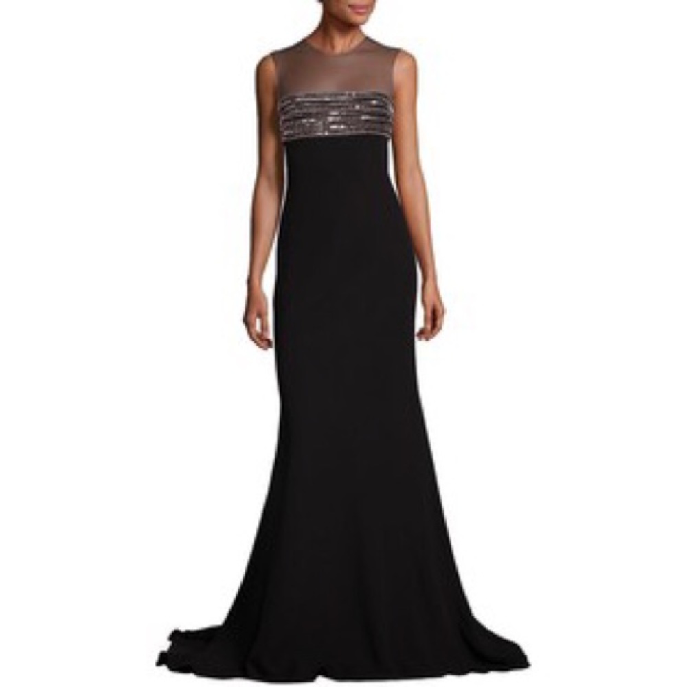 Carmen Marc Valvo Beaded Illusion Gown