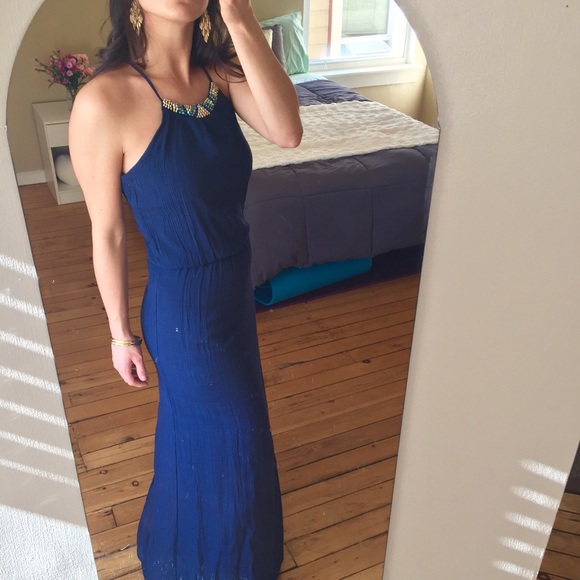 Lily Rose Dresses & Skirts - Navy Blue Beaded Halter Maxi Dress by Lily Rose