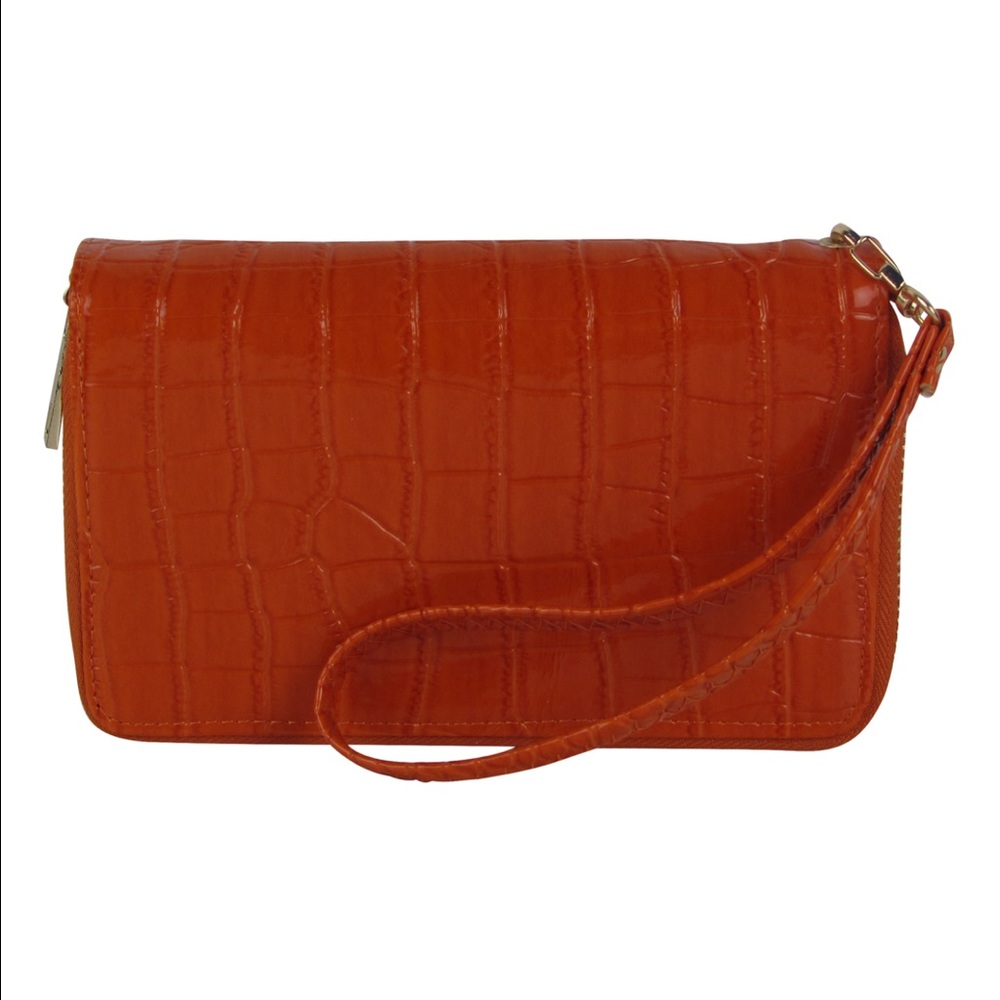 Orange Plain Crocodile Look Fashion Wallet