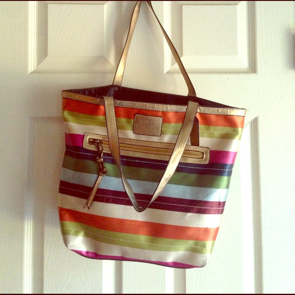 Coach tote purse - striped pattern