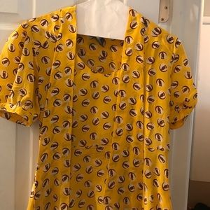 Owl blouse with tie neck