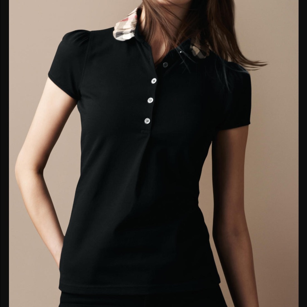 Burberry Brit Ruched Checker Collar Polo Shirt