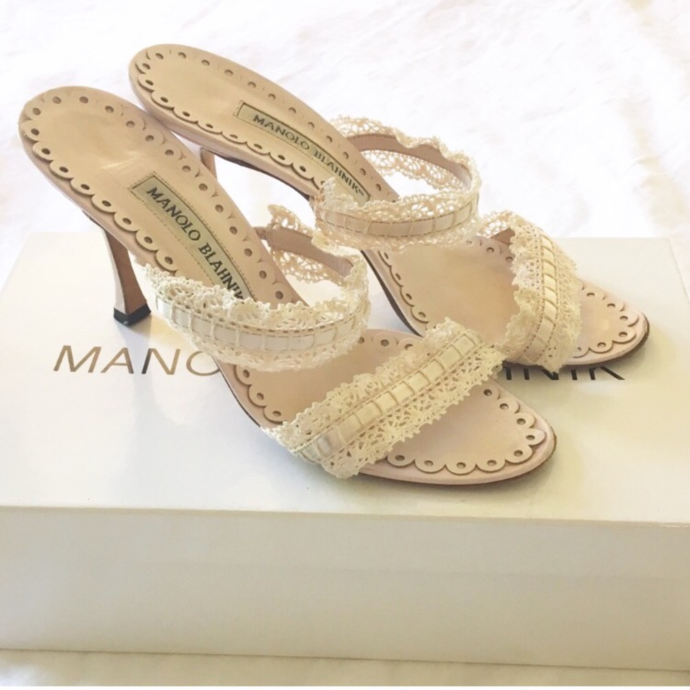 Manolo Blahnik Blush Lace Heeled Sandals