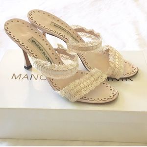 Manolo Blahnik Blush Lace Heeled Sandals