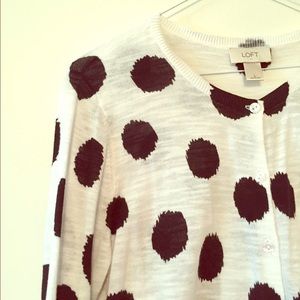 Ann Taylor Loft Black and White Polka Dot Cardigan