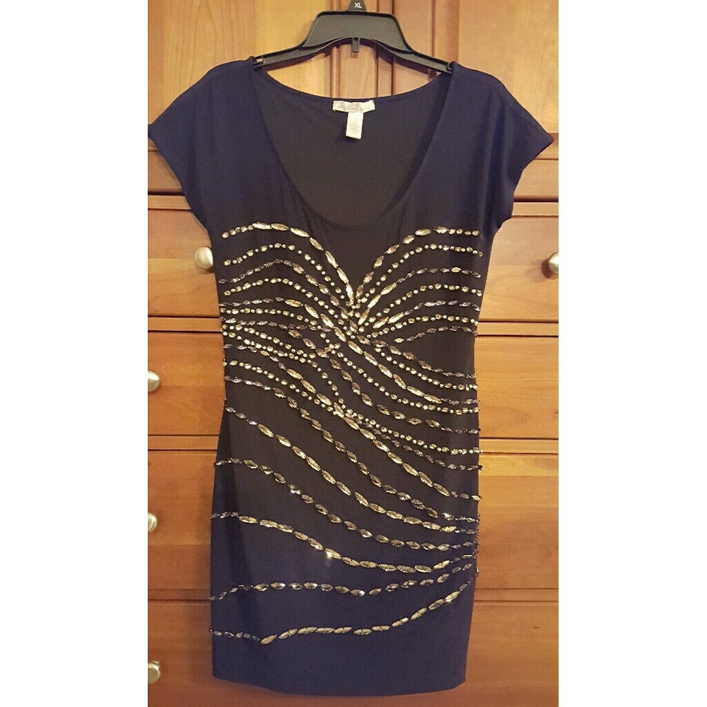 Black jeweled and rhinestone cocktail dress
