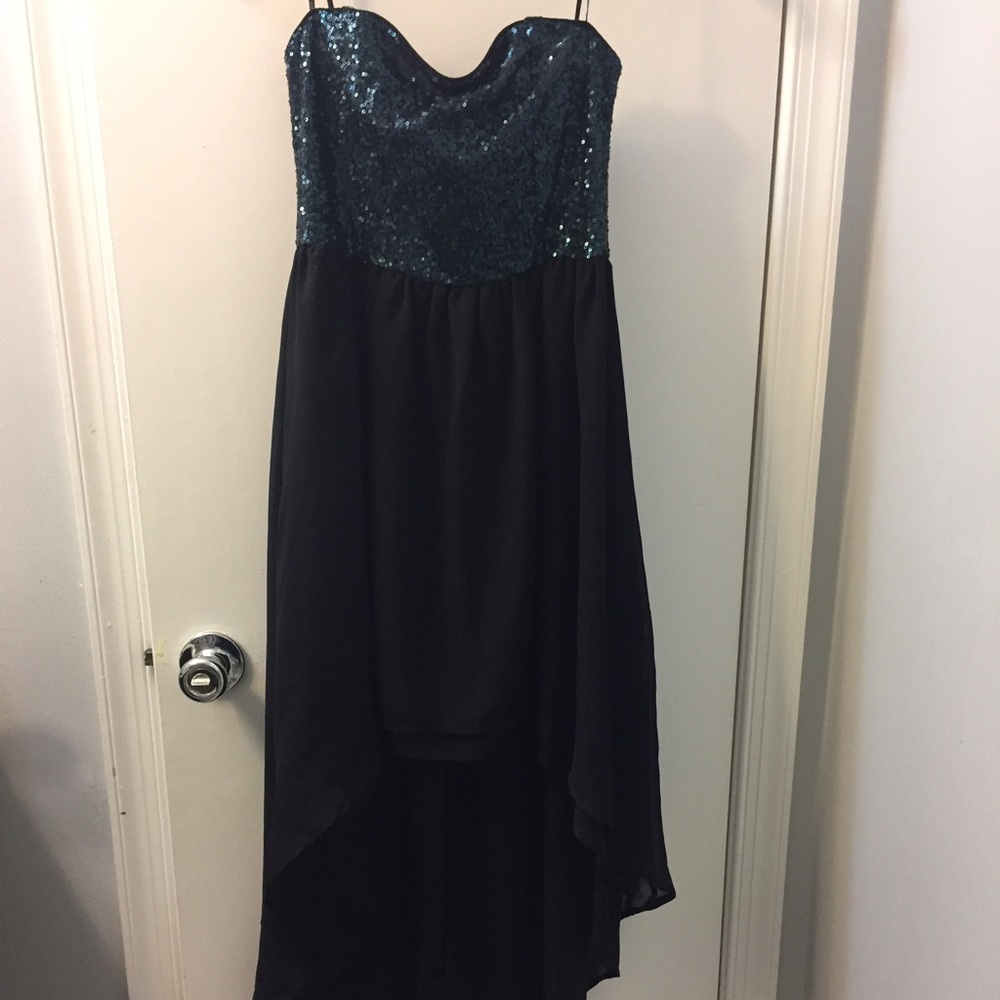 Strapless sequin high low dress