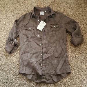 Brown linen button up