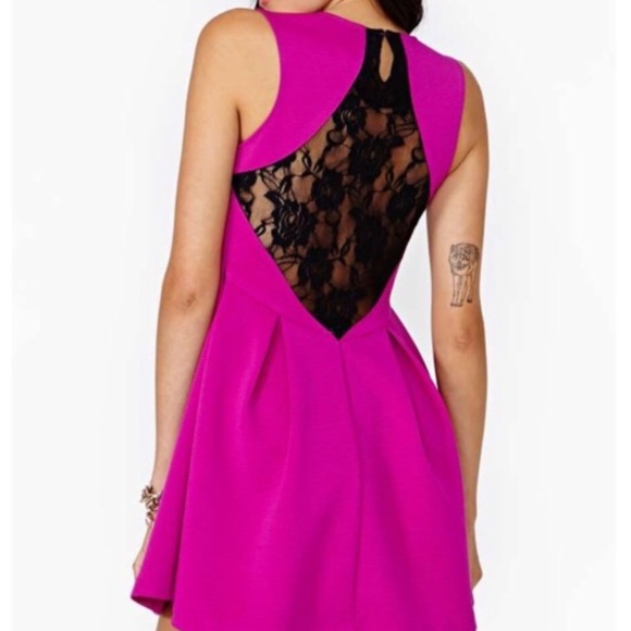NWT Fuchsia and Black Lace Nasty Gal Dress Size XS - Picture 2 of 6