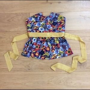 Multicolored Floral Strapless Top with Sash
