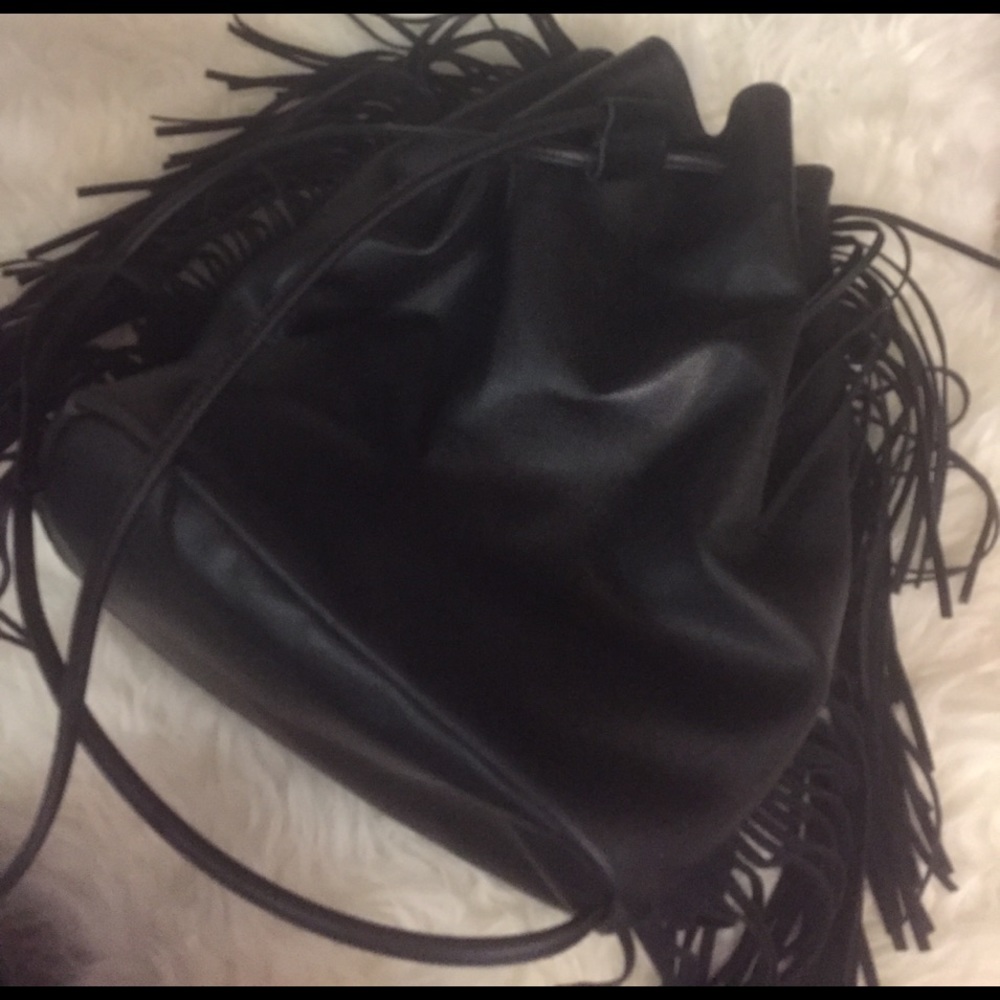 Victoria Secret Black Fringe Drawstring Backpack