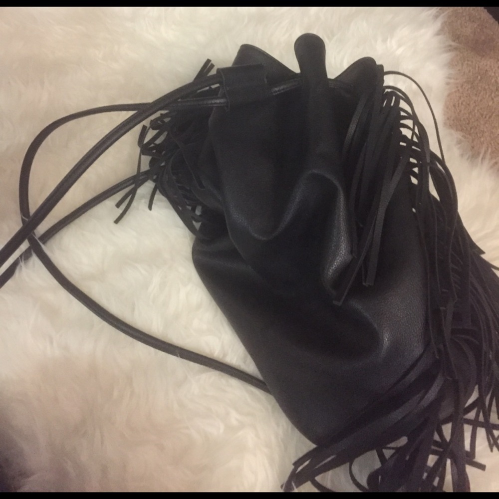Victoria Secret Black Fringe Drawstring Backpack - Picture 3 of 3
