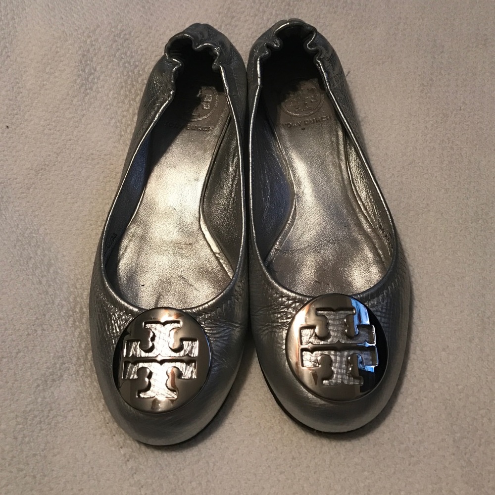 Silver Metallic Tory Burch Flats