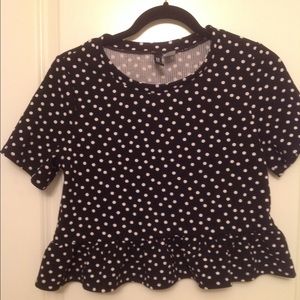 H&M black and white dot raffle blouse