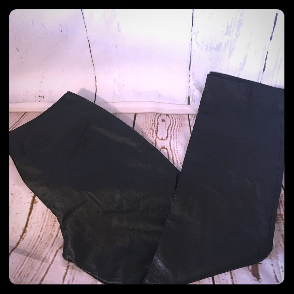 Black LEATHER Flat front slimming pants