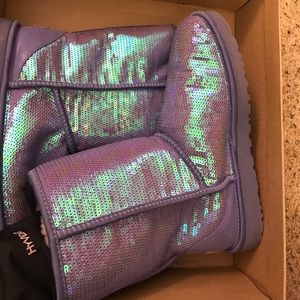 Purple Sparkle Uggs with teal green reflection