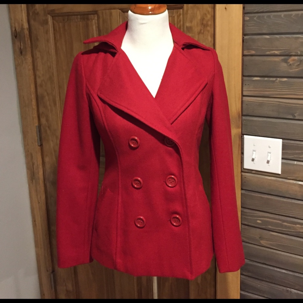 Ladies deep red pea coat