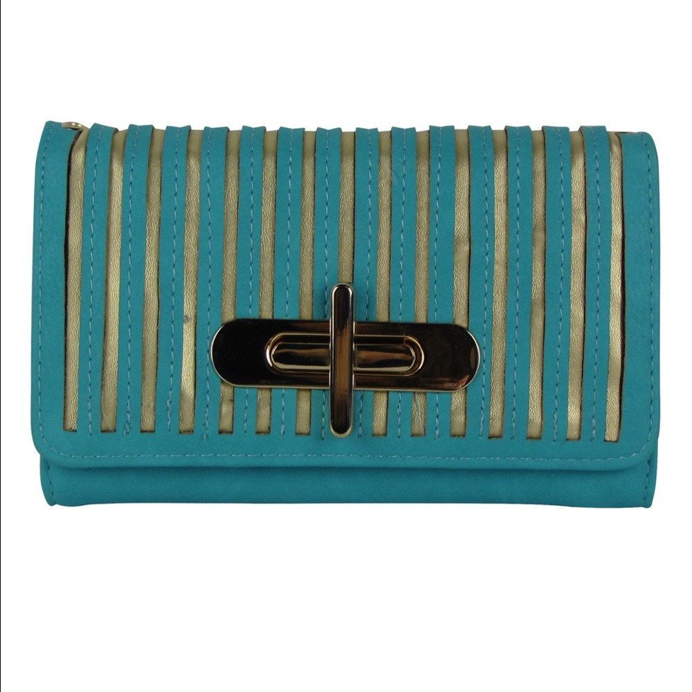 Turquoise Striped Look Fashion Wallet