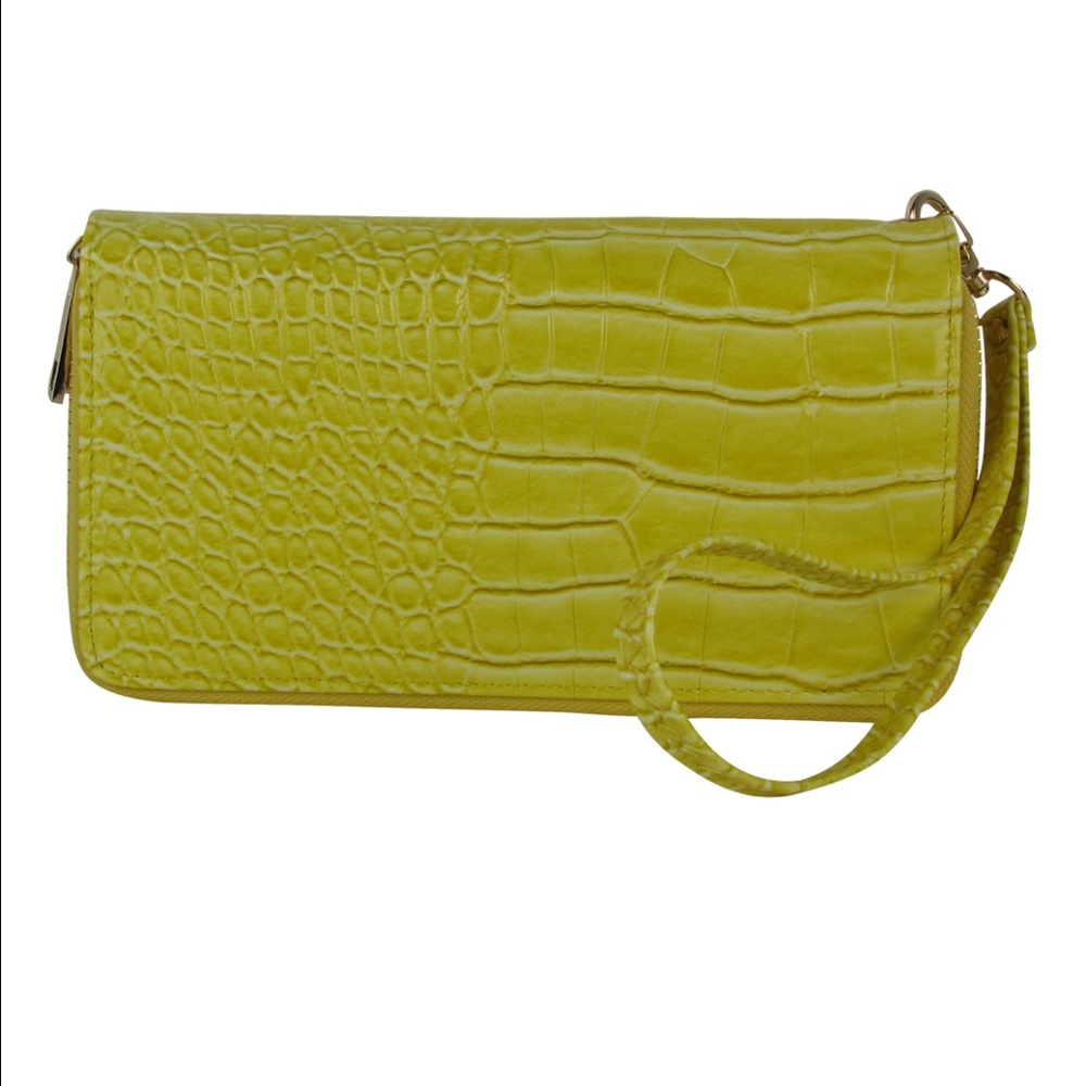 Yellow Plain Crocodile Look Fashion Wallet
