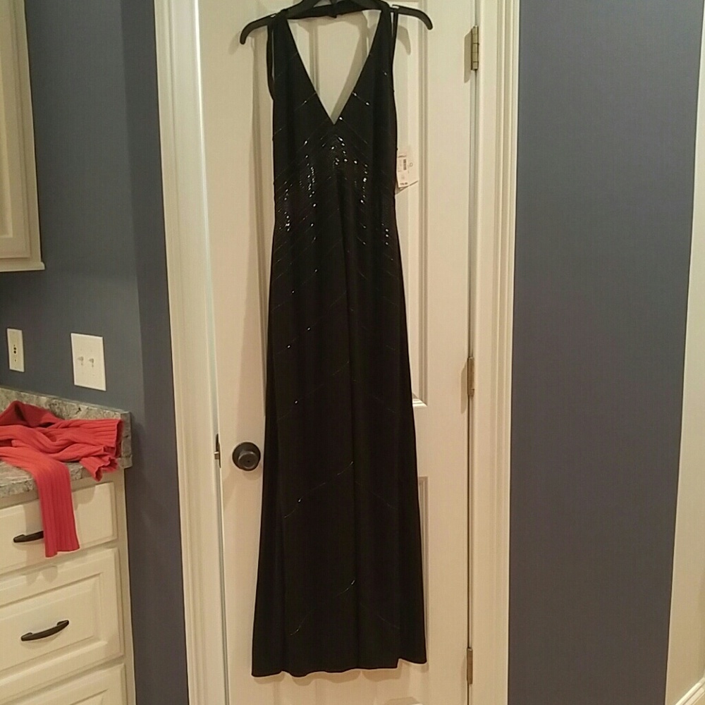 Beaded stretch halter dress.