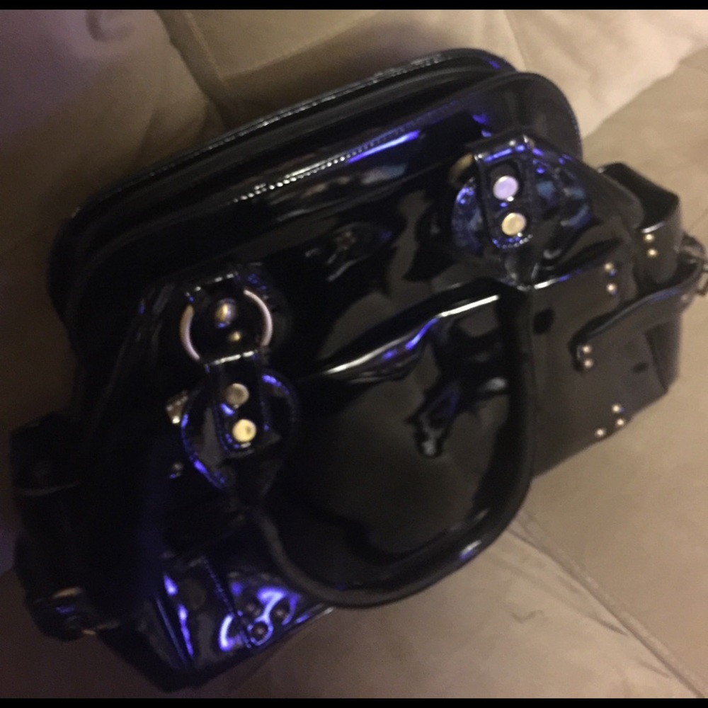 Black patent large handbag