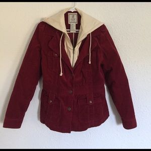Red jacket with built in hoodie