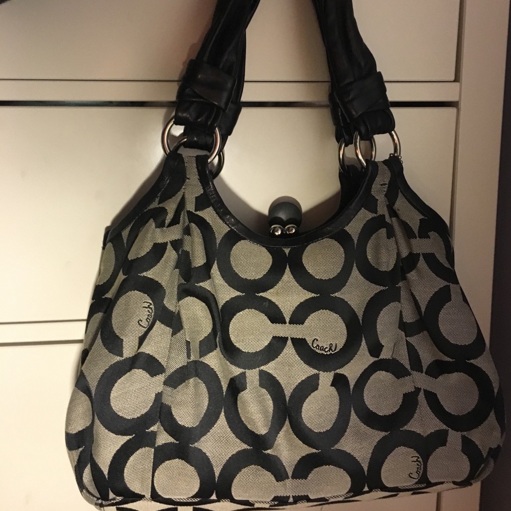 Black and gray COACH purse