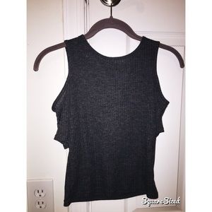 Topshop Gray Crop Top W/ Cut Out Sleeves