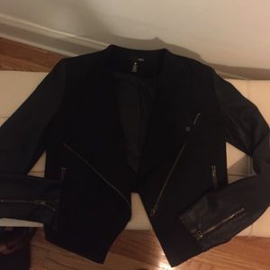 Aqua faux suede and leather moto jacket