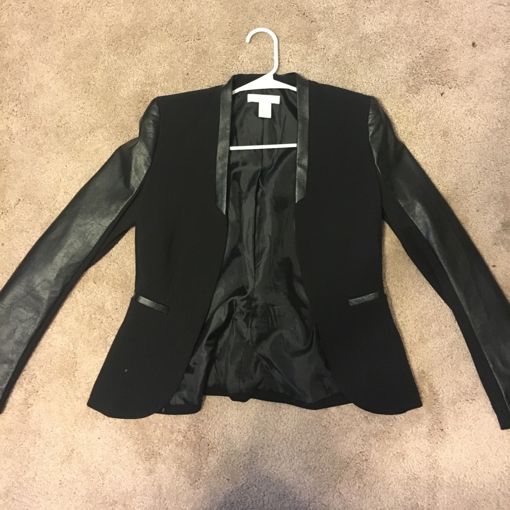 Leather panel blazer