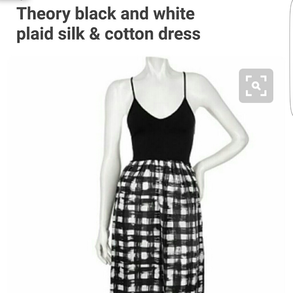 Theory black and white plaid silk camisole dress
