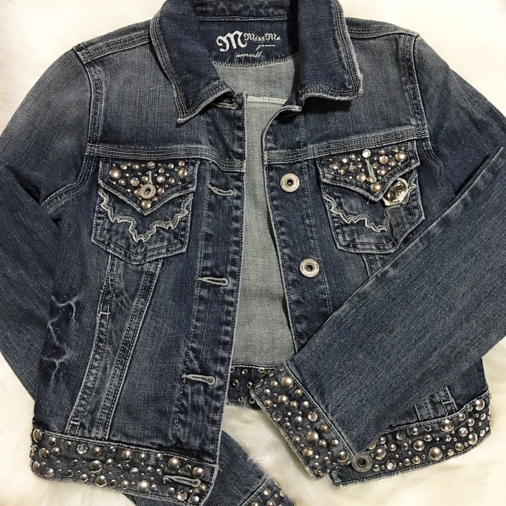 Miss Me Embellished Rhinestone Studs Denim Jacket