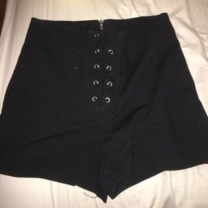 Lace up high waisted black shorts