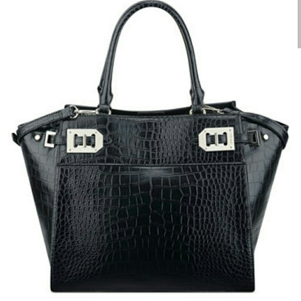 EUC NINE WEST black faux crocodile satchel - Picture 3 of 4