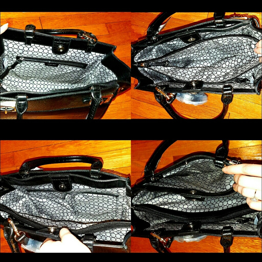 EUC NINE WEST black faux crocodile satchel - Picture 2 of 4