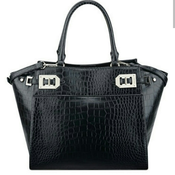 EUC NINE WEST black faux crocodile satchel - Picture 3 of 4
