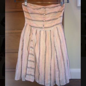 Pink and gray strapless striped dress
