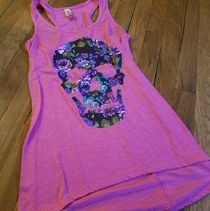 Pink floral skull tank top