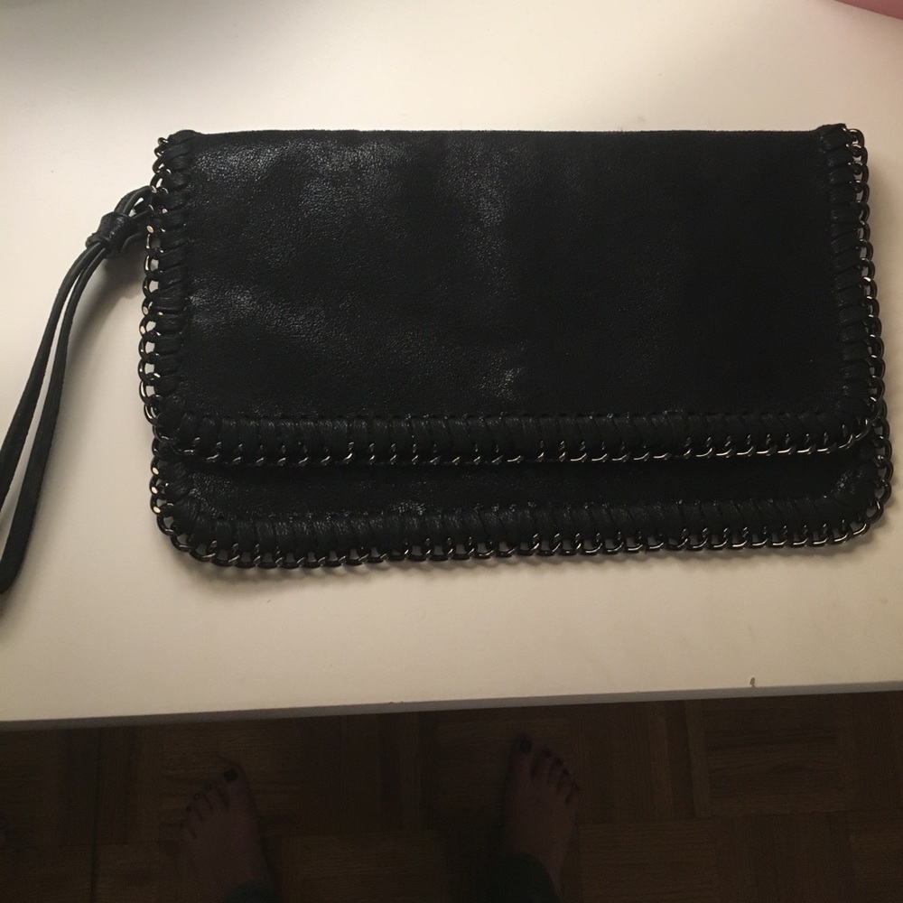 Black clutch/ wristlet with silver chain
